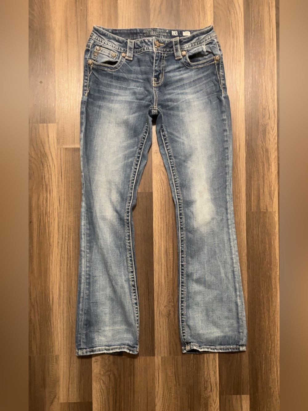 Vintage Y2K Women’s 28 Mid Rise Boot Miss Me Blue bedazzled Jeans